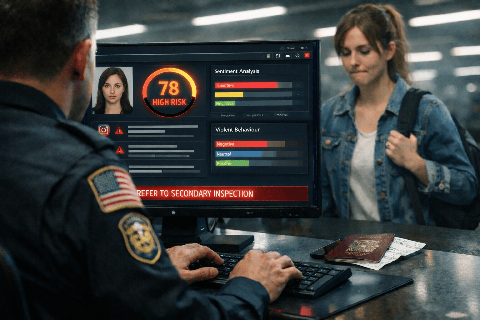 CBP-Beamter überprüft Social-Media-Screening-Dashboard